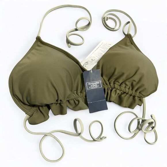 ABERCROMBIE & FITCH OLIVE GREEN RUFFLE STRING BIKINI TOP – SIZE XL - Picture 1 of 15